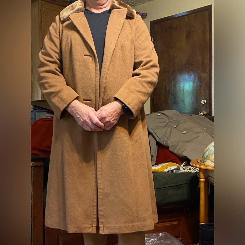 Camel-Hair Dress Coat with Artificial Fur Collar